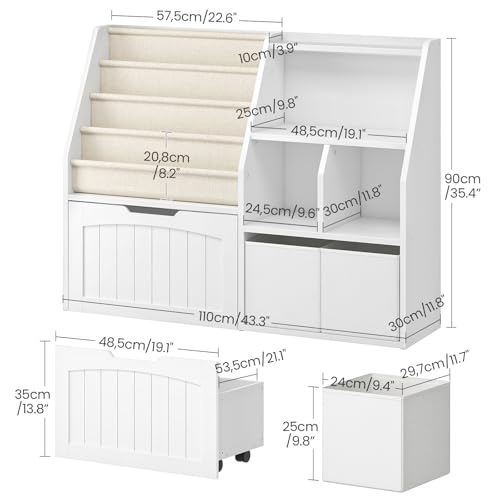 CHOEZON Kids Bookshelf, Children's Bookcase with 4 Sling Book Shelves, Toy Storage Cubby, Fabric Storage Baskets, Wooden Book Shelf for Kids' Room, Playroom, Nursery, Living Rooms, White MCW17WB - color: White