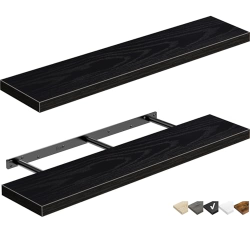 QEEIG Floating Shelves for Wall 35.4" Long - Wall Mounted Shelf Bathroom Kitchen Living Room Bedroom Farmhouse Home Decor Display Bookshelf Large 35.4 x 9.3 inch Set of 2, Black (008-90B) - color: B. Black, size: 35.4"