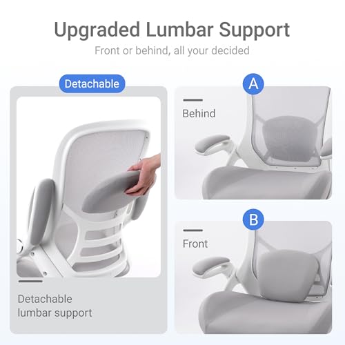 HYLONE 400lbs Heavy Duty Office Chair, 5" Thickened Seat Ergonomic Desk Chair with Adjustable Armrests, Home Office Computer Chairs for Long Hours Mesh Executive Chair(Grey) - color: White & Grey, size: Thicken Cushion