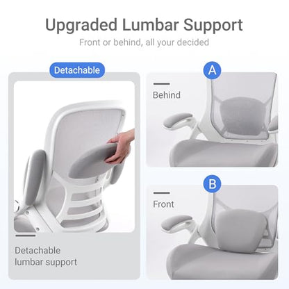 HYLONE 400lbs Heavy Duty Office Chair, 5" Thickened Seat Ergonomic Desk Chair with Adjustable Armrests, Home Office Computer Chairs for Long Hours Mesh Executive Chair(Grey) - color: White & Grey, size: Thicken Cushion