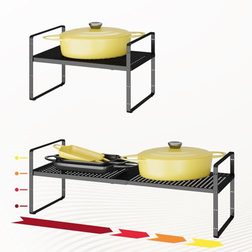 Hole Pattern Expandable Shelf Organizer,1Pack 10.2" Wide Easy to Assemble Cabinet Organizer Shelf, 16.5~27.1" Adjustable Height&Stackable Spice Organization for Cupboard, Black - color: Black, size: 1Pack-10.2''W-Hole Pattern
