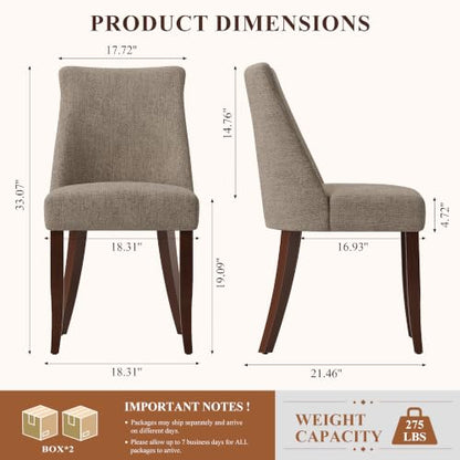 COLAMY Upholstered Dining Chairs Set of 4, Mid Century Modern Kitchen Chairs with Back, Farmhouse Fabric Side Dining Room Chairs with Wood Legs for Dining Room Restaurant, Brown - color: Brown, size: Set of 4