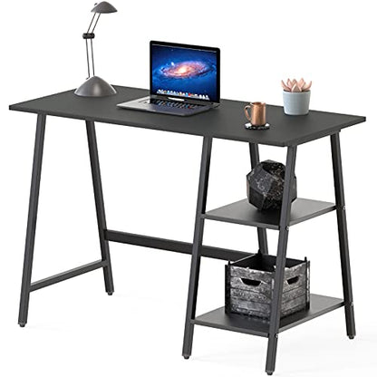SHW 43-Inch Home Office Trestle Computer Desk with Open Storage Shelves, Black - color: Black