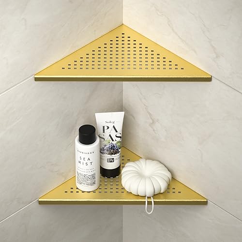 Corner Shower Shelves 10'', Grout in Shelf, Gold | 304 Stainless Steel Recessed Shelf for Bathroom, Shelf for Tiled Wall, 2 Pack - color: Gold, size: 10"- 2 Pack