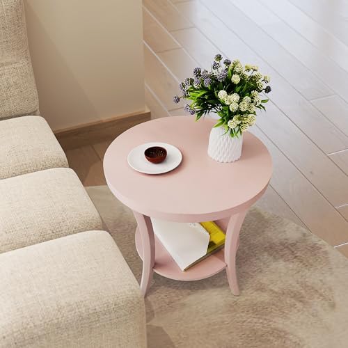 Roundhill Furniture Perth Contemporary Round End Table with Shelf - color: Pink