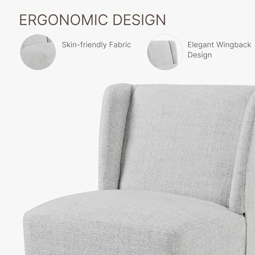 KISLOT Upholstered Dining Chairs Set of 2 with Casters, Wingback Modern Side Armless Deskchair with Rollers for Diningroom Bedroom Livingroom Reading Room, Light Grey Fabric - color: A Light Grey Fabric, size: Set of 2