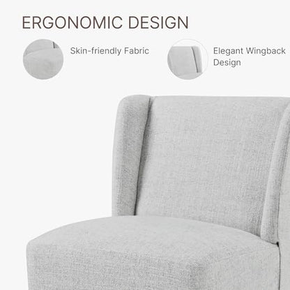 KISLOT Upholstered Dining Chairs Set of 2 with Casters, Wingback Modern Side Armless Deskchair with Rollers for Diningroom Bedroom Livingroom Reading Room, Light Grey Fabric - color: A Light Grey Fabric, size: Set of 2