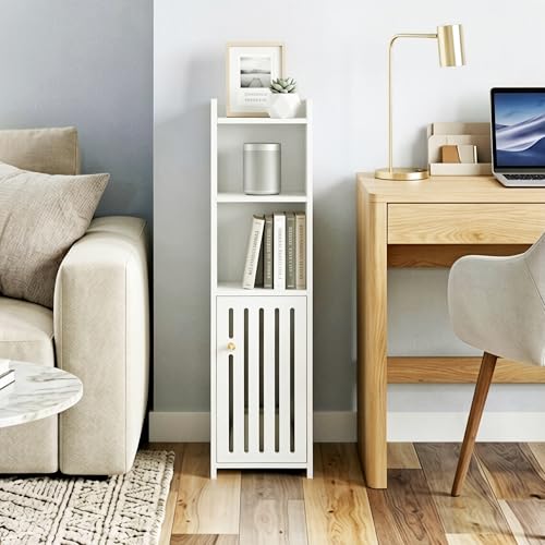 4-Tier Narrow Bathroom Cabinet, 7.9" W X 31.5" H | White PVC Material, Rack, Holder, Fits Small Spaces, for Toilet Side, Laundry Room, Kitchen, Easy Assembly - size: 7.9"D x 7.9"W x 31.5"H