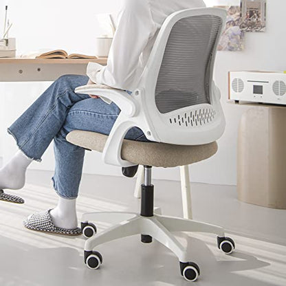 NEO CHAIR Office Desk Gaming Ergonomic Computer Chair with Lumbar Back Support Adjustable Height Swivel Rolling Wheels Flip-up Arms Mesh Chair for Home Vanity (Beige) - color: Beige