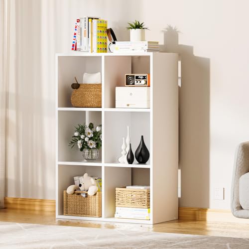 COMHOMA 6 Wood Cube Storage Organizer with Open Back and Removable Back Panels, 11In White Cube Storage Bookshelf, Cubicle Shelf Bookcase for Home Office Bedroom Living Room, Vertical or Horizontal - color: 6 Cube-cool White