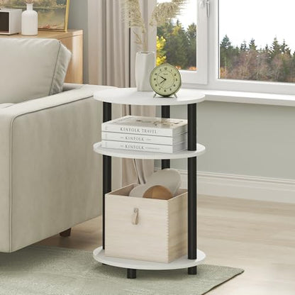 Furinno Turn-N-Tube Side Table, 3-Tier Oval End Table, Night Stand, Bedside Table, for Living Room, Bedroom, White/Black - color: White/Black, size: 1-Pack, Plastic Frame, 3-Tier, 23 Inches Tall