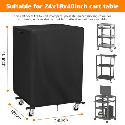 Kingling AV Cart Cover, Waterproof Rolling Media Cart Cover for Multi-Functional Media Carts/Metal Computer Presentation Stand with Wheels Heavy Duty Protection - 24"L x 18"W x 40"H (Black) - size: 24"L x 18"W x 40"H (63x48x102cm)