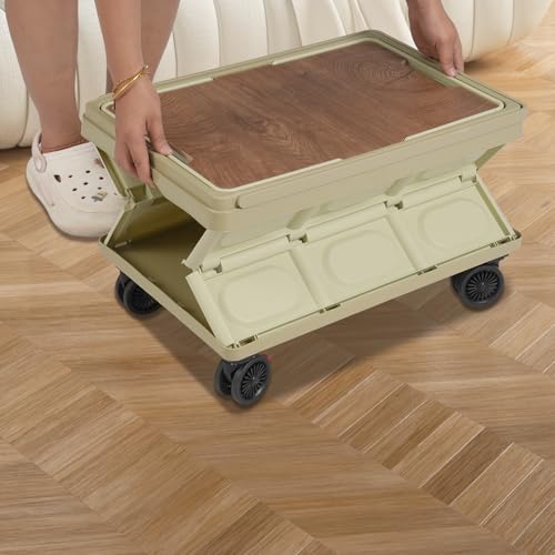 Foldable Rolling Cart, 55L Portable Organizer C-Art with 4 Wheels, 20.5x14.2x11.4in Freestanding Foldable Organizer Rolling Cart with Handles, Practical Top Cover, Grooves (Green) - color: Green