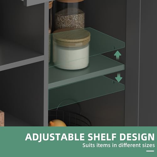 Shintenchi Kitchen Island with Storage, Kitchen Island Cart on Wheels with 3 Open Shelves, 2 Drawers and 2 Cabinets, Rolling Kitchen Table with Large Countertop, Gray - color: Silver