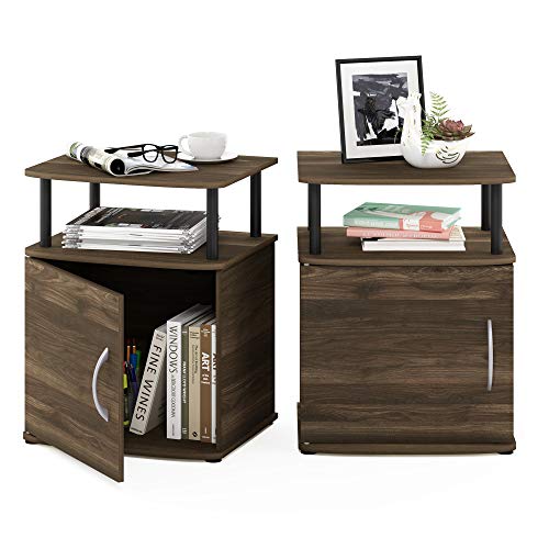 Furinno JAYA End Side Sofa Table/Nightstand with Door, 2-Pack, PVC Tubes, Columbia Walnut/Black - color: Columbia Walnut/Black, size: 2-Pack