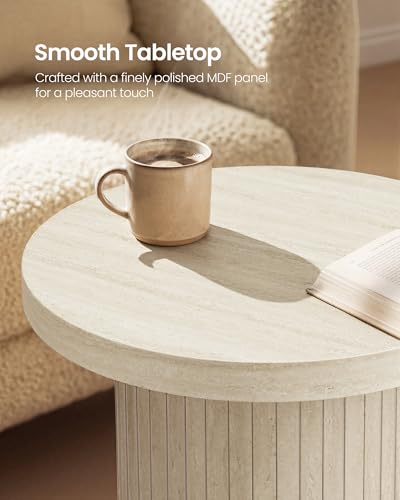 VASAGLE Round Side Table, Tambour End Table, Mid Century Modern Nightstand, Easy Assembly, for Small Spaces, Living Room, Bedroom, Home Office, 17.7 x 19.7 Inches, Travertine Beige ULET295L101 - color: Travertine Beige, size: Round