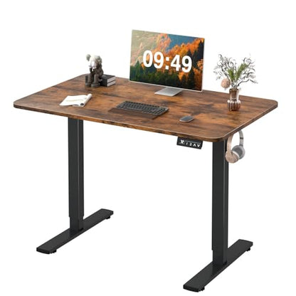 Furmax Electric Height Adjustable Standing Desk Large 40 x 24 Inches Sit Stand up Desk Home Office Computer Desk Memory Preset with T-Shaped Metal Bracke, Brown - color: Brown, size: 40 Inch