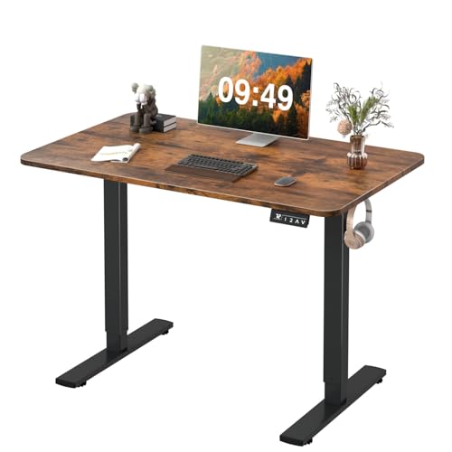 Furmax Electric Height Adjustable Standing Desk Large 40 x 24 Inches Sit Stand up Desk Home Office Computer Desk Memory Preset with T-Shaped Metal Bracke, Brown - color: Brown, size: 40 Inch