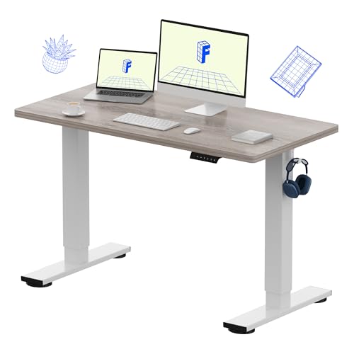 FLEXISPOT EN1 48"x24" One-Piece Standing Desk, Gray Wood | 1" Thick Seamless Desktop, 176 LBS Capacity, Home Office Use, 4 Memory Presets, Dual Monitor Setup, Anti-Collision Protection - color: Gray Wood (White Frame), size: 47.2 x 23.6 in