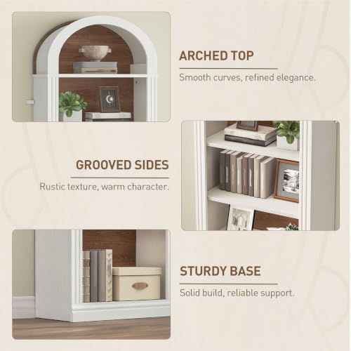 RALGEND Arched Bookshelf, 75.8" Tall Narrow Bookshelf, Arch Bookcase with Storage, 6-Tier Farmhouse Book Shelf, Wooden Arched Cabinet with Open Display Shelves, Adjustable Shelf, Walnut and White - color: White + Walnut, size: 18.9"L x 11.8"W x 75.8"H