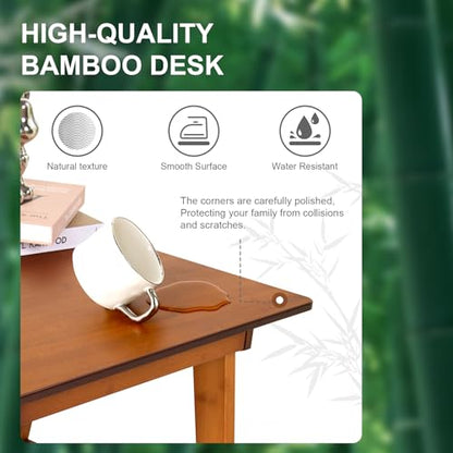 Nnewvante Desk, Bamboo Table with 2 Drawers, Simple Modern Furniture for Home, Office, Computer, Writing, Study, Makeup & Workstation (46''-Brown) - size: 46''-Brown