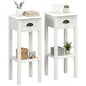 HOMCOM Narrow End Table with Drawer and Bottom Shelf, Slim Side Table for Small Spaces, Skinny Modern Accent Desk for Living Room, Set of 2, White - color: White