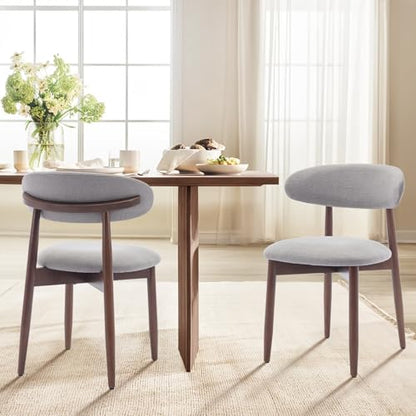 COLAMY Wooden Dining Chairs Set of 2, Modern Fabric Upholstered Dining Room Chair, Farmhouse Kitchen Chairs with Foot Pegs, Light Grey - color: Lightgrey, size: Set of 2