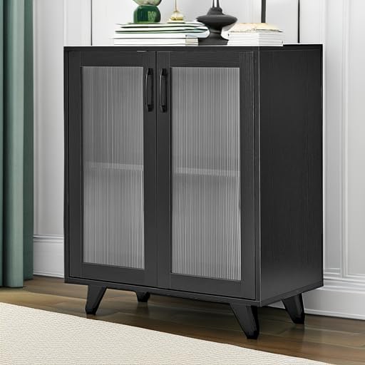 Panana Kitchen Buffet Server Table Accent Sideboard Cupboard Server Buffet Console Table with Doors Cabinet(27inch, Black) - color: Black, size: 27inch