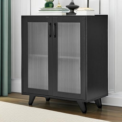 Panana Kitchen Buffet Server Table Accent Sideboard Cupboard Server Buffet Console Table with Doors Cabinet(27inch, Black) - color: Black, size: 27inch