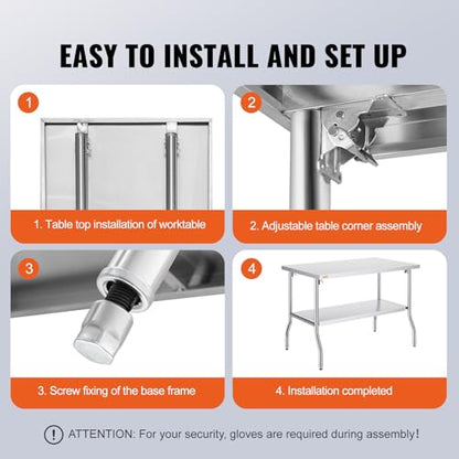 VEVOR Stainless Steel Foldable Work Table, 30 * 48 Inch Heavy Duty Food Outdoor Double Layer Stainless Steel Worktable for Commercial Kitchen Restaurant - size: Double layer 30"*48", style: Foldable