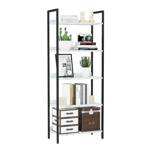 NUMENN Bookshelf, 5 Tier Bookshelves, Home Office Bookcase Shelf Storage Organizer, Free Standing Storage Shelving Unit for Bedroom, Living Room and Home Office, White Marble - color: White Marble, size: 5 Tier(Wide)