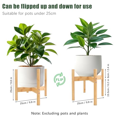 RETON Wood Plant Stand Indoor, Mid Century Modern Indoor Plant Stand, Wooden Plant Holder, Modern Bamboo Flower Pot Stand for Indoor, Outdoor, Garden, Yard, Office (9.9in, Medium) - size: Medium