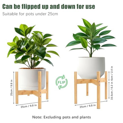 RETON Wood Plant Stand Indoor, Mid Century Modern Indoor Plant Stand, Wooden Plant Holder, Modern Bamboo Flower Pot Stand for Indoor, Outdoor, Garden, Yard, Office (9.9in, Medium) - size: Medium