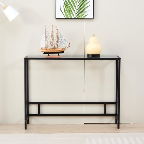 MAJARO Small Modern Console Table for Entryway, Tempered Glass with Metal Frame Sofa Table for Living Room, Hallway, Office (Single-Layer, Black) - color: Black, style: Single-layer