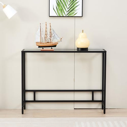 MAJARO Small Modern Console Table for Entryway, Tempered Glass with Metal Frame Sofa Table for Living Room, Hallway, Office (Single-Layer, Black) - color: Black, style: Single-layer