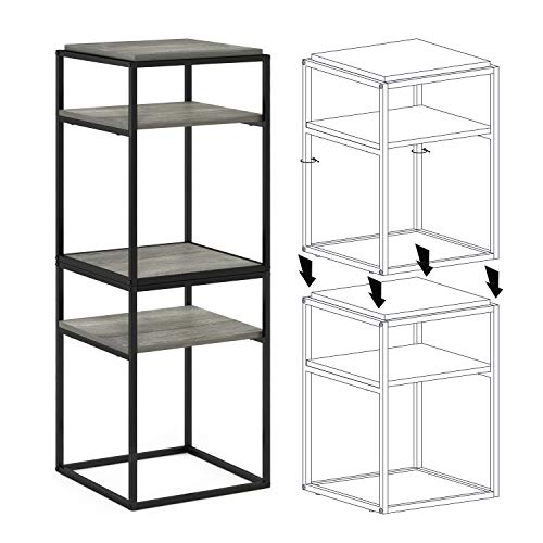 Furinno Simplistic End Side Night Stand/Bedside Table with Stainless Steel Tubes, Stackable Metal Frame, French Oak Grey - color: French Oak Grey, style: Stackable Metal Frame