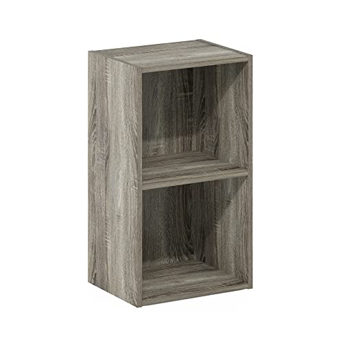 Furinno PASIR Book Shelf, 2-Tier Modern Bookshelf, Open Shelves Cube Bookcase, 9 x 12 x 21, Easy Assembly, Closed Back, for Living Room, Bedroom, Home Office, Grey Oak - color: Grey Oak, size: 2-Cube, 9 x 12 x 21