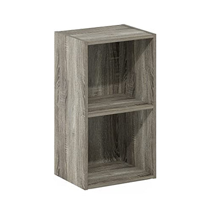 Furinno PASIR Book Shelf, 2-Tier Modern Bookshelf, Open Shelves Cube Bookcase, 9 x 12 x 21, Easy Assembly, Closed Back, for Living Room, Bedroom, Home Office, Grey Oak - color: Grey Oak, size: 2-Cube, 9 x 12 x 21