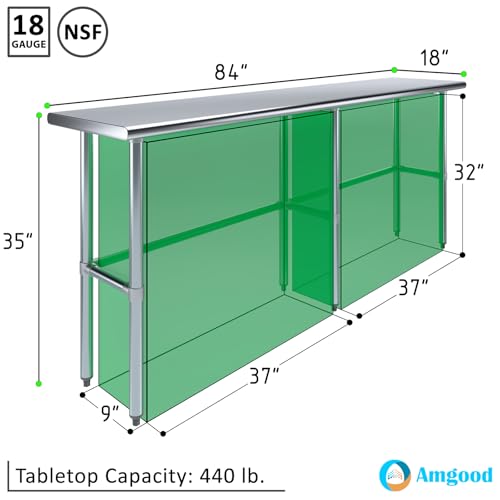 18 in. x 84 in. Open Base Stainless Steel Work Table | Residential & Commercial | Food Prep | Heavy Duty Utility Work Station | NSF - size: 84 in. Length x 18 in. Width