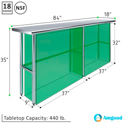 18 in. x 84 in. Open Base Stainless Steel Work Table | Residential & Commercial | Food Prep | Heavy Duty Utility Work Station | NSF - size: 84 in. Length x 18 in. Width