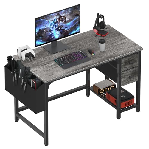 Lufeiya Computer Desk with Fabric Drawers, 40 Inch Gaming Desk for Small Space Home Office, Modern Simple Study Writing Table PC Desks for Bedroom, Gray - color: Grey, size: 39.4"