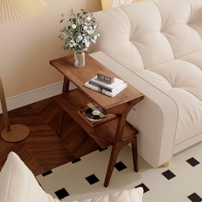 Solid Wood End Table, 2-Tier Side Table with Storage Shelf, Wooden Modern Accent Slim Bedside Table for Sofa, Living Room, Bedroom, Small Space, Easy Assembly, Rustic Brown - color: Rustic Brown