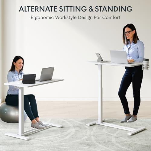 FLEXISPOT Adjustable C Table with Wheels, Mobile Snack Side End Table Sofa Couch Bedside Table Laptop Rolling Cart TV Tray Night Stand Small Space Side Table,(31.5" W x 17.7" D,White) - color: White, size: Large