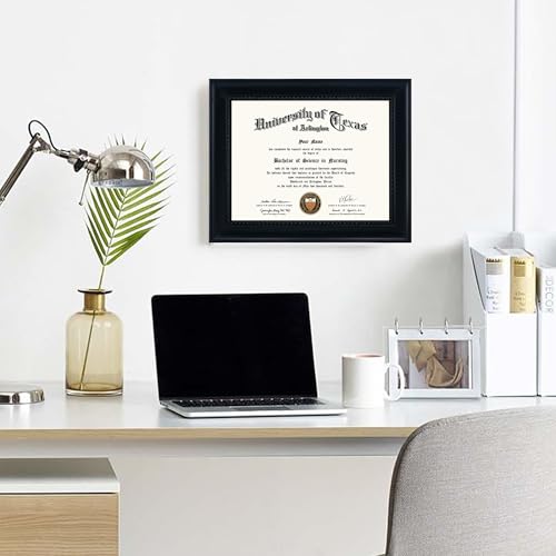 GMFrames Solid Wood Diploma Degree Frame for 8.5x11 Certificates,Black Finish with Intricate Black Rope Detail,UV Protection Acrylic - color: Black, size: 8.5x11