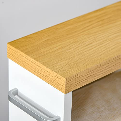 kleankin Slim Bathroom Cabinet with Castor Wheels Storage Organizer and Wood Shelves to Fit in Small Spaces, White