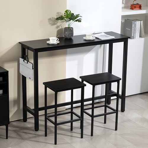 Finnhomy 52.7" Industrial Bar Table Set with 2 Stools - Counter Height Dining & Pub Table for Small Spaces, Kitchen, Apartment, Breakfast Nook - Metal & Wood, Space-Saving Furniture - Rustic Black - color: Rustic Black, size: 52.7" Bar Table