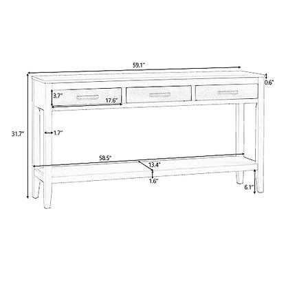 Merax Entryway Console Table with Storage, 3 Drawers Design/Wood Frame/Behind Couch & Sofa, Black - color: Black