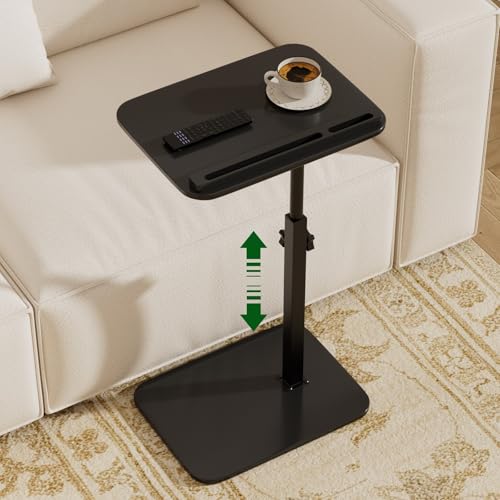 Adjustable Bamboo C Table for Couch, 360° Swivel Laptop Table | Height-adjustable Bamboo Side Table Swivels 360° for Laptop Use, Working, Eating or Reading Beside a Couch, Bed or Chair. - color: Black