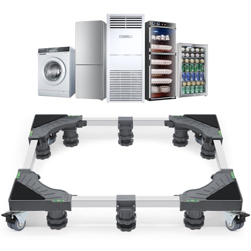 WBD WEIBIDA Upgraded Full-Size Washing Machine Base Stand with 4 Locking Wheels & 10 Strong Feet, 24-31" Fridge Stand Adjustable Flat Dolly Cart Mobile Base for Washer, Dryer, Refrigerator, Furniture - color: Grey - Upgraded 10 Feet 4 Wheels