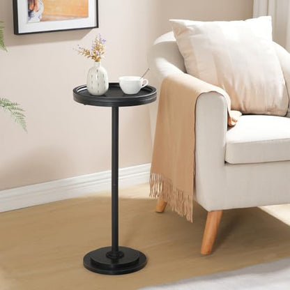 HOOBRO Small Round Side Table, Drink Table, Coffee Martini Table with Pedestal Accent for Small Spaces in Living Room, Bedroom, Sofa Couch, Black BB168BZ01 - color: Black